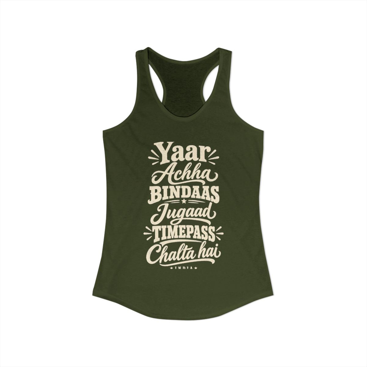 India local slang women's tank top — typographic sayings design | Nameshi Destinations (view 11)