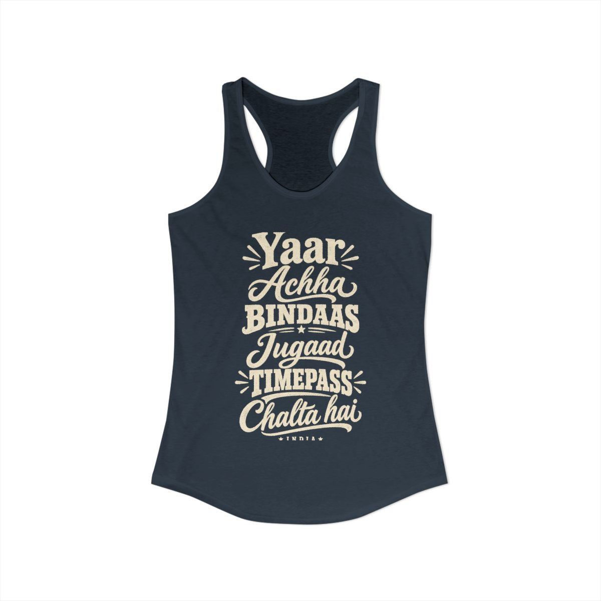 India local slang women's tank top — typographic sayings design | Nameshi Destinations (view 5)