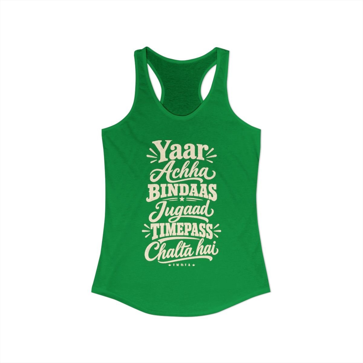 India local slang women's tank top — typographic sayings design | Nameshi Destinations (view 7)