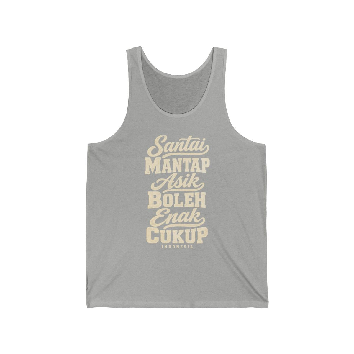 Indonesia local slang men's tank top — typographic sayings design | Nameshi Destinations (view 1)