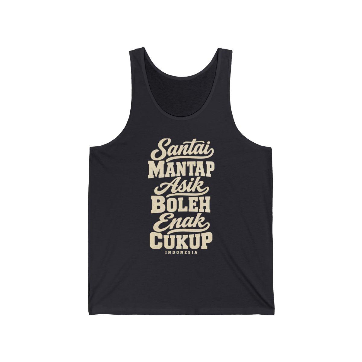Indonesia local slang men's tank top — typographic sayings design | Nameshi Destinations (view 5)