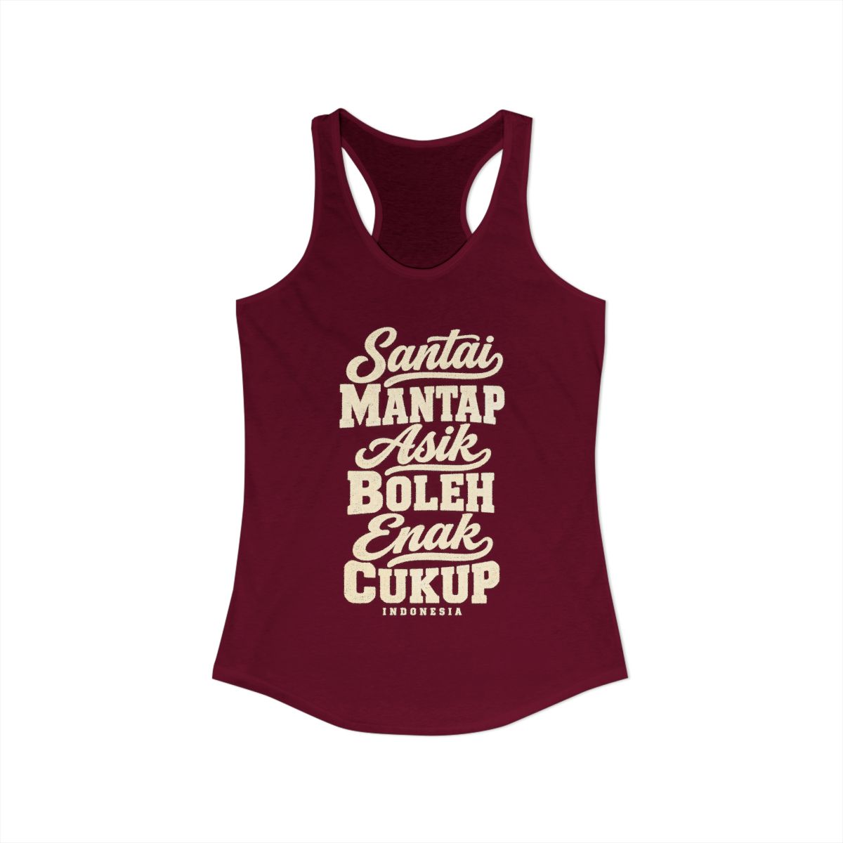 Indonesia local slang women's tank top — typographic sayings design | Nameshi Destinations (view 27)