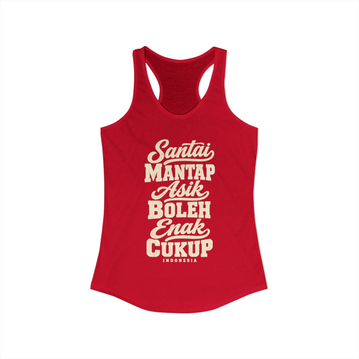 Indonesia local slang women's tank top — typographic sayings design | Nameshi Destinations (view 17)