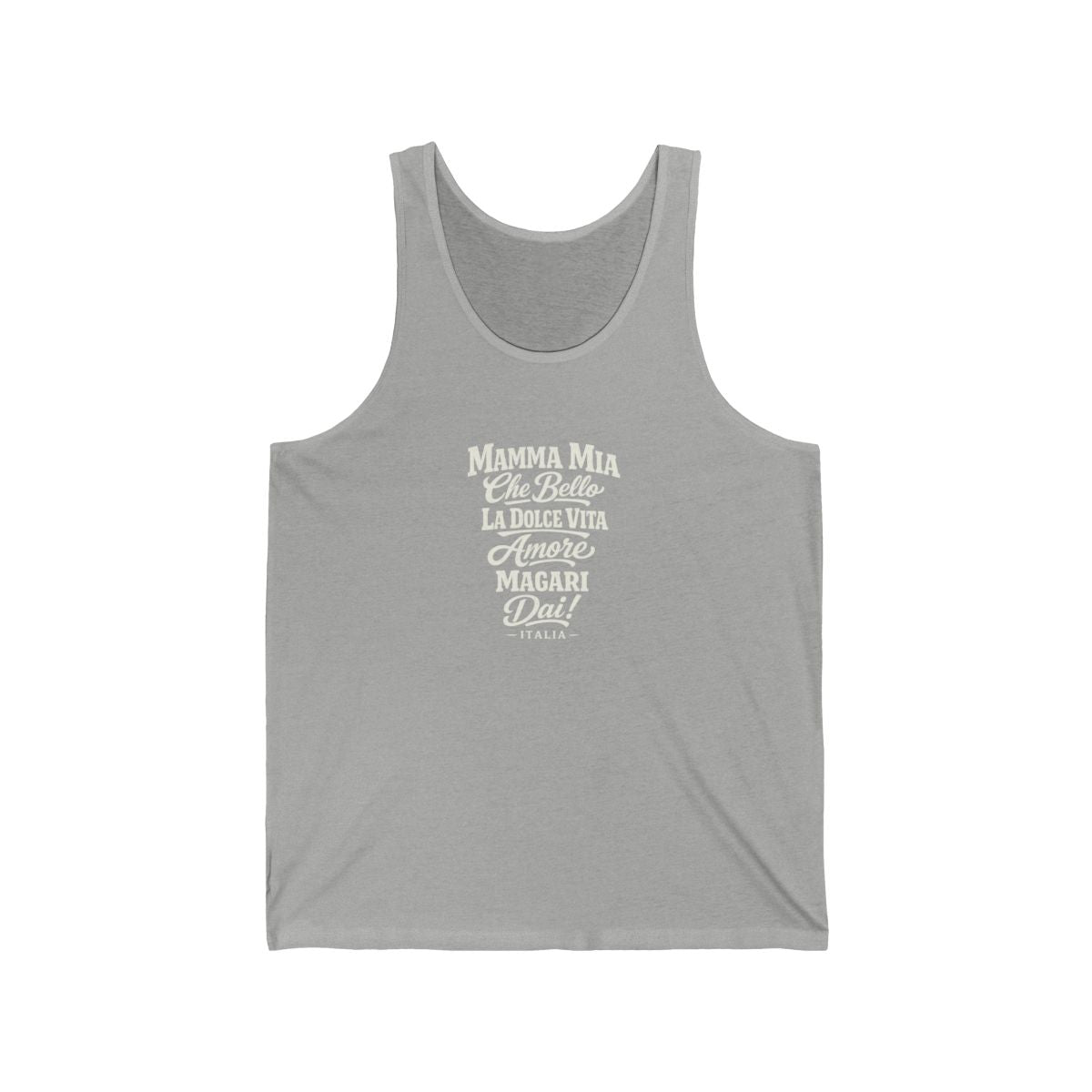 Italy local slang men's tank top — typographic sayings design | Nameshi Destinations (view 1)
