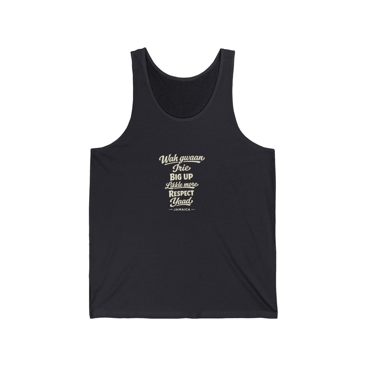 Jamaica local slang men's tank top — typographic sayings design | Nameshi Destinations (view 5)