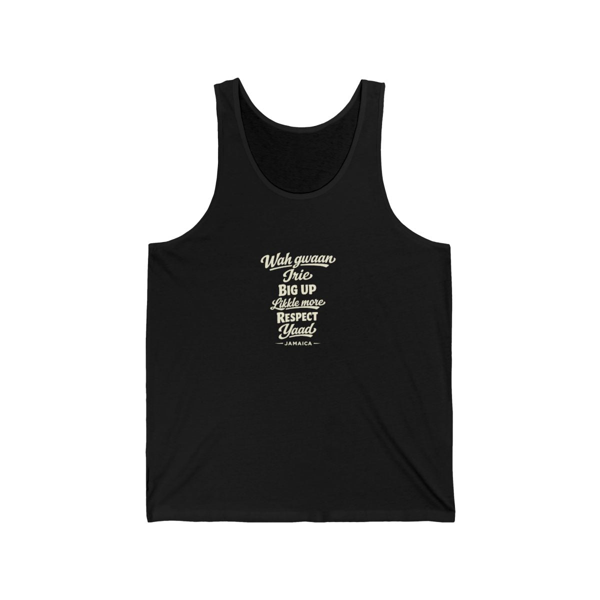 Jamaica local slang men's tank top — typographic sayings design | Nameshi Destinations (view 3)