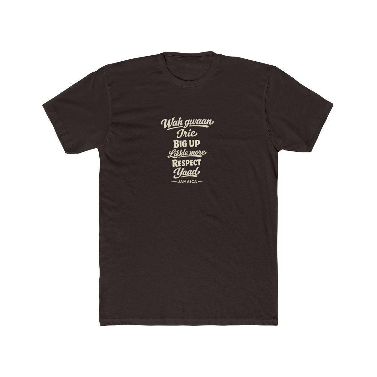 Jamaica local slang men's tee — typographic sayings design | Nameshi Destinations (view 1)