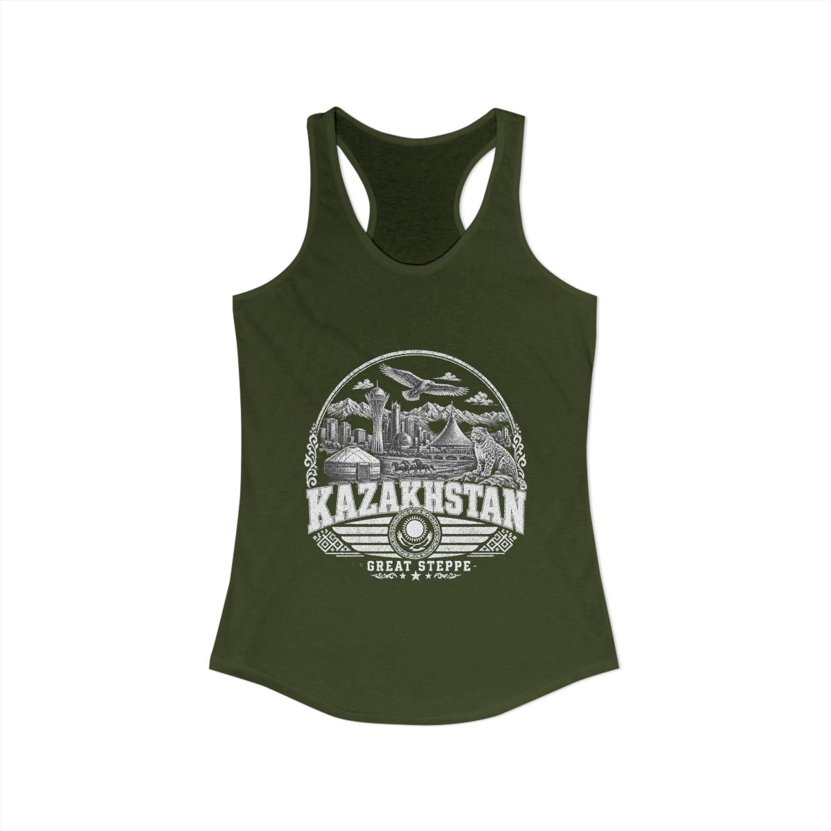 Kazakhstan Women's Tank Top — Solid Military Green (front)
