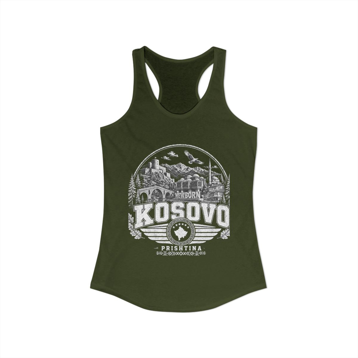 Kosovo Women's Tank Top — Solid Military Green (front)
