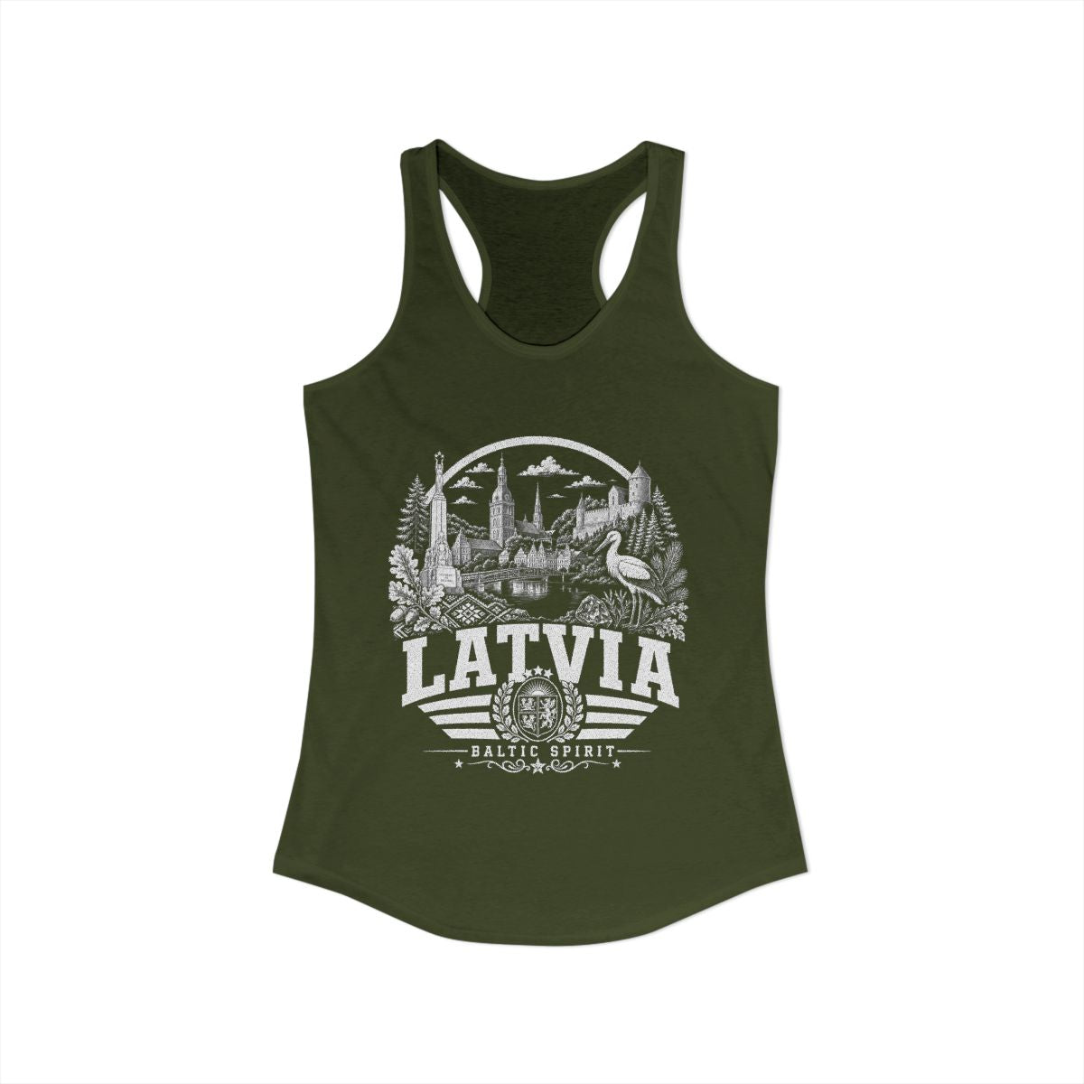 Latvia Women's Tank Top — Solid Military Green (front)