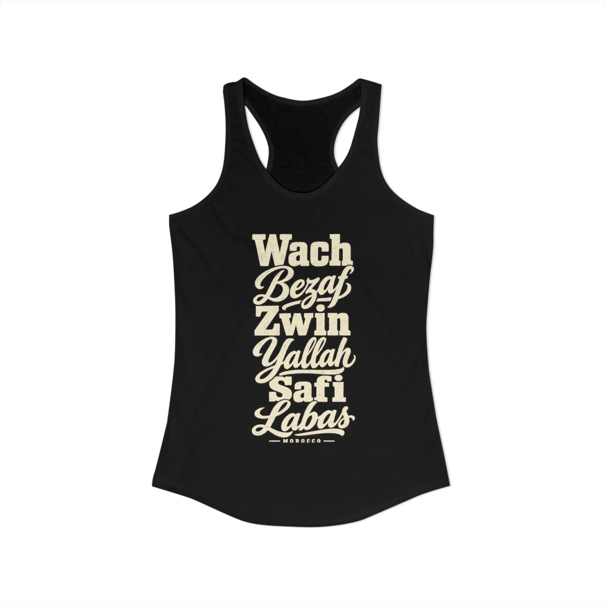 Morocco local slang women's tank top — typographic sayings design | Nameshi Destinations (view 1)