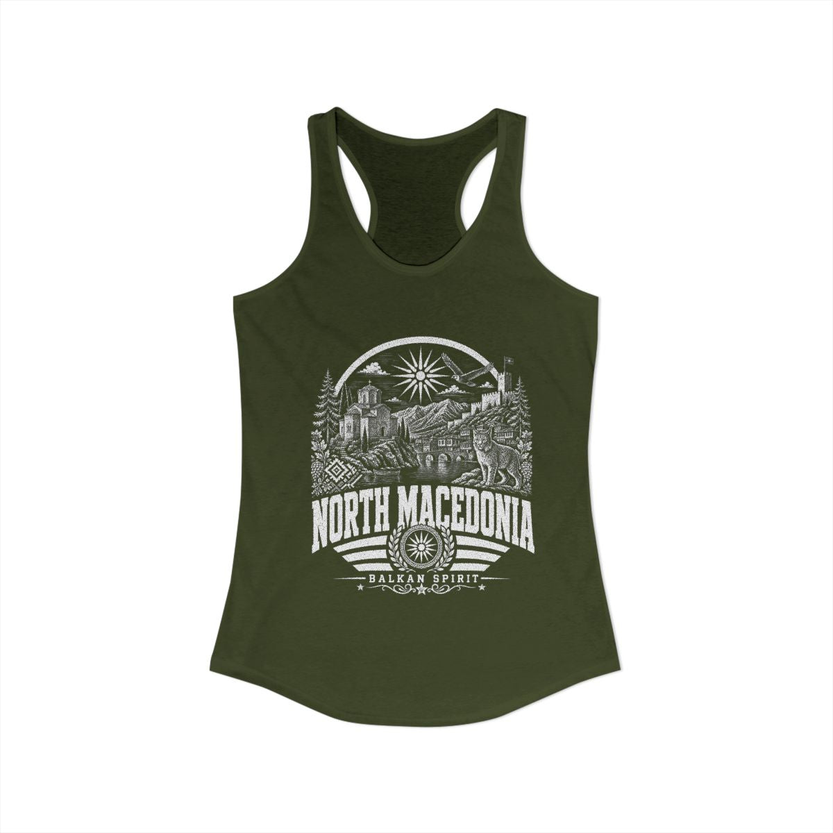 North Macedonia Women's Tank Top — Solid Military Green (front)