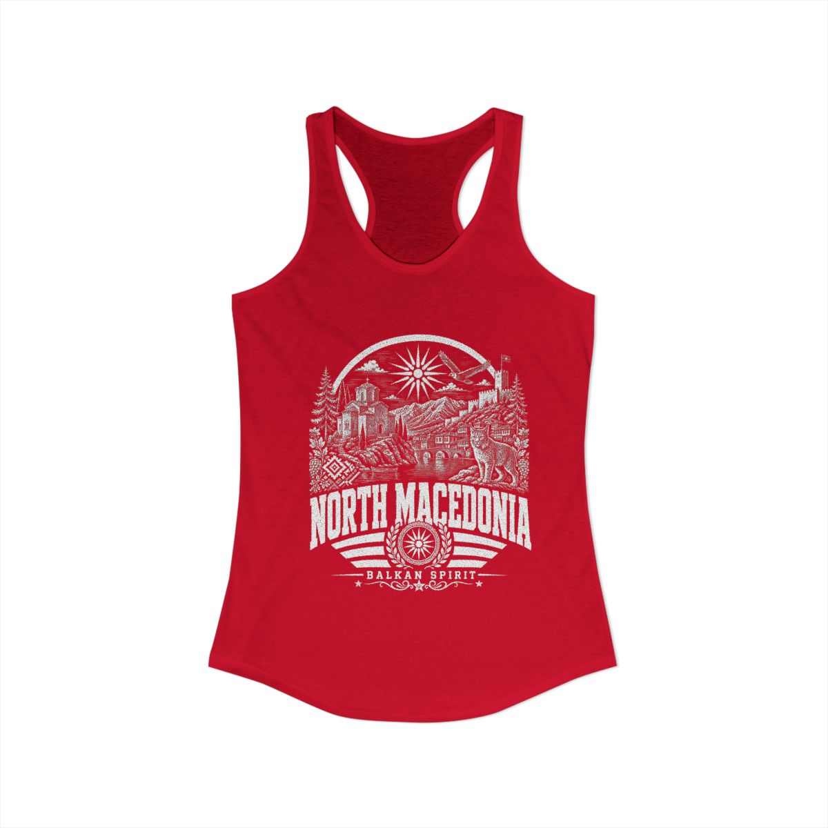 North Macedonia Women's Tank Top — Solid Red (front)