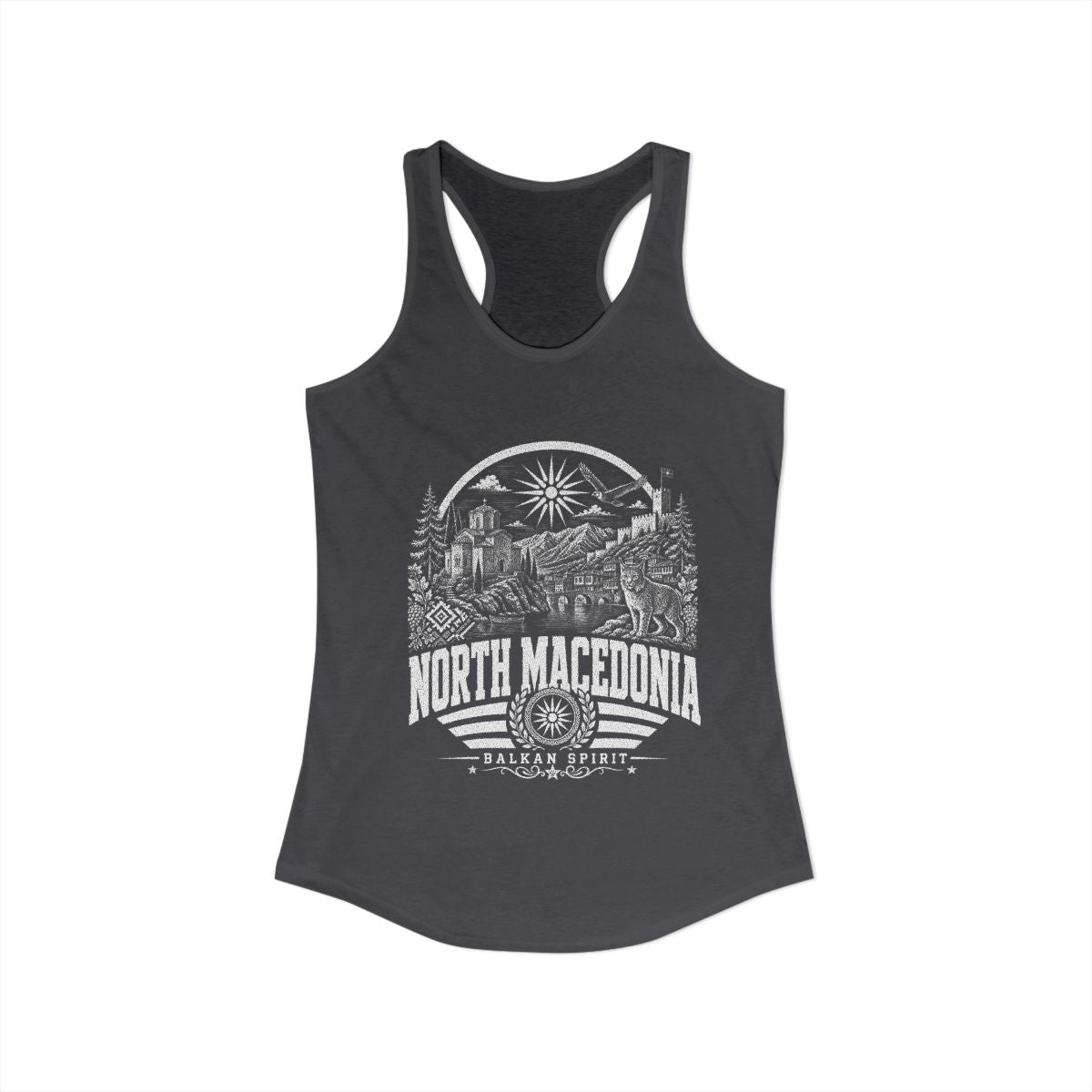 North Macedonia Women's Tank Top — Solid Dark Gray (front)