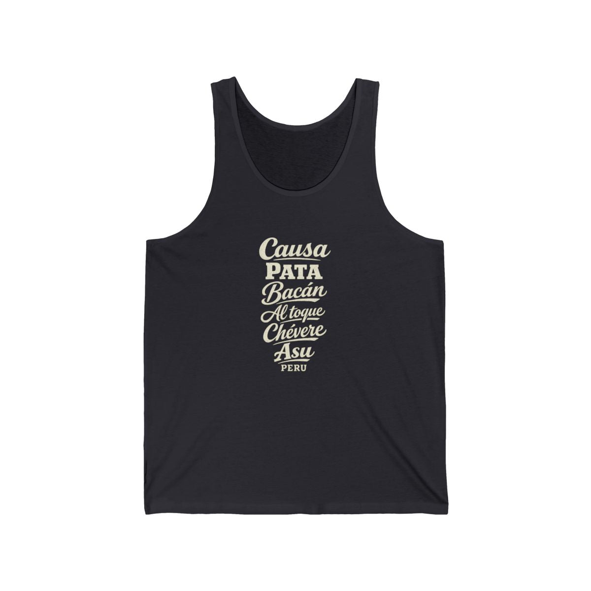 Peru local slang men's tank top — typographic sayings design | Nameshi Destinations (view 5)