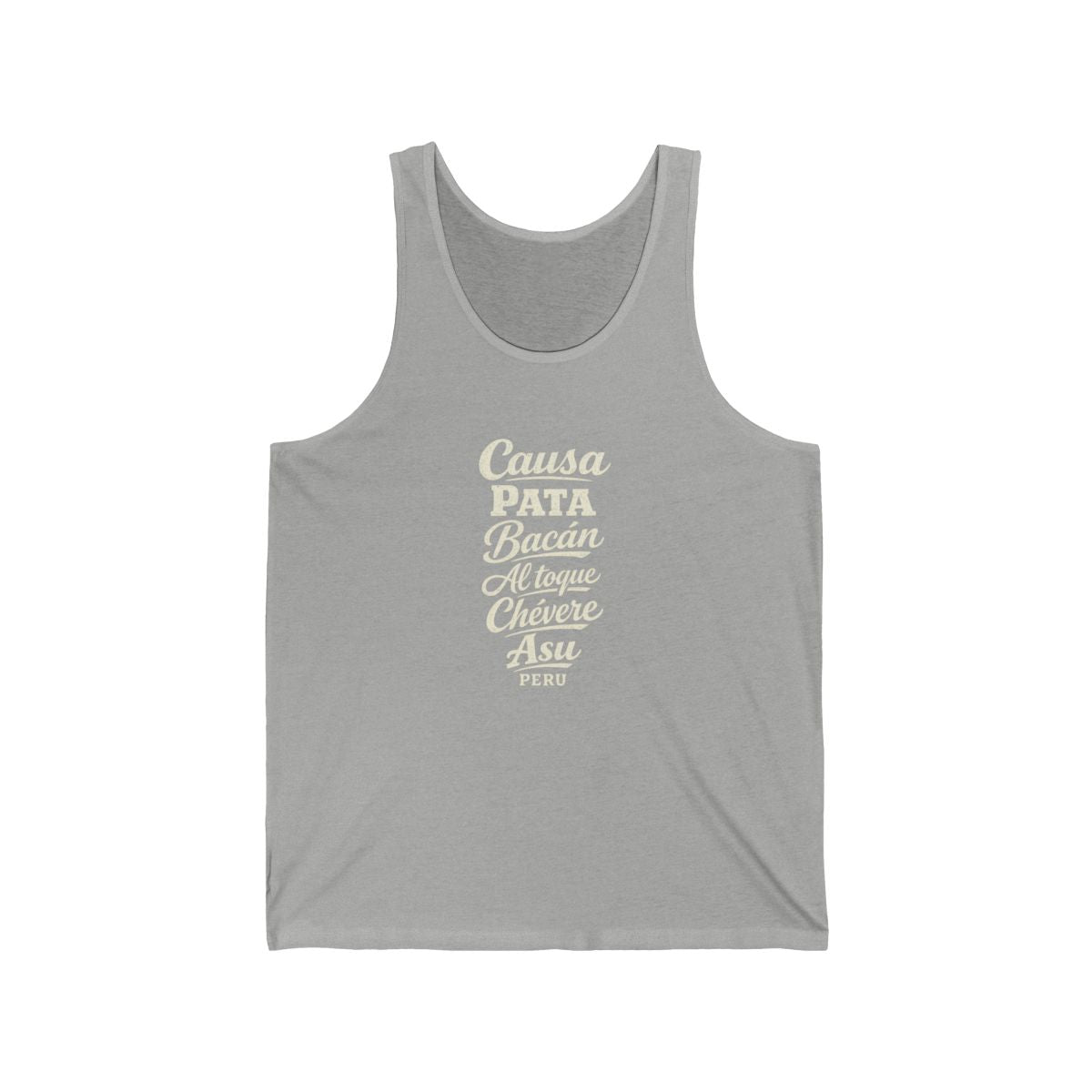 Peru local slang men's tank top — typographic sayings design | Nameshi Destinations (view 1)