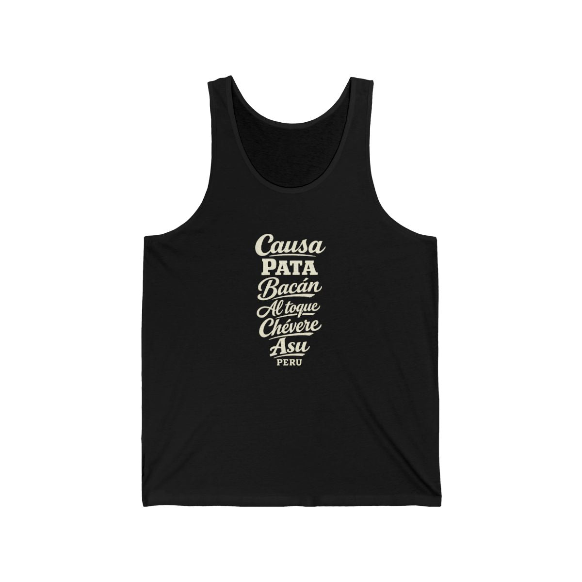 Peru local slang men's tank top — typographic sayings design | Nameshi Destinations (view 3)