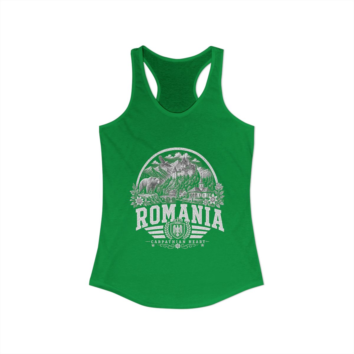Romania Women's Tank Top — Solid Kelly Green (front)