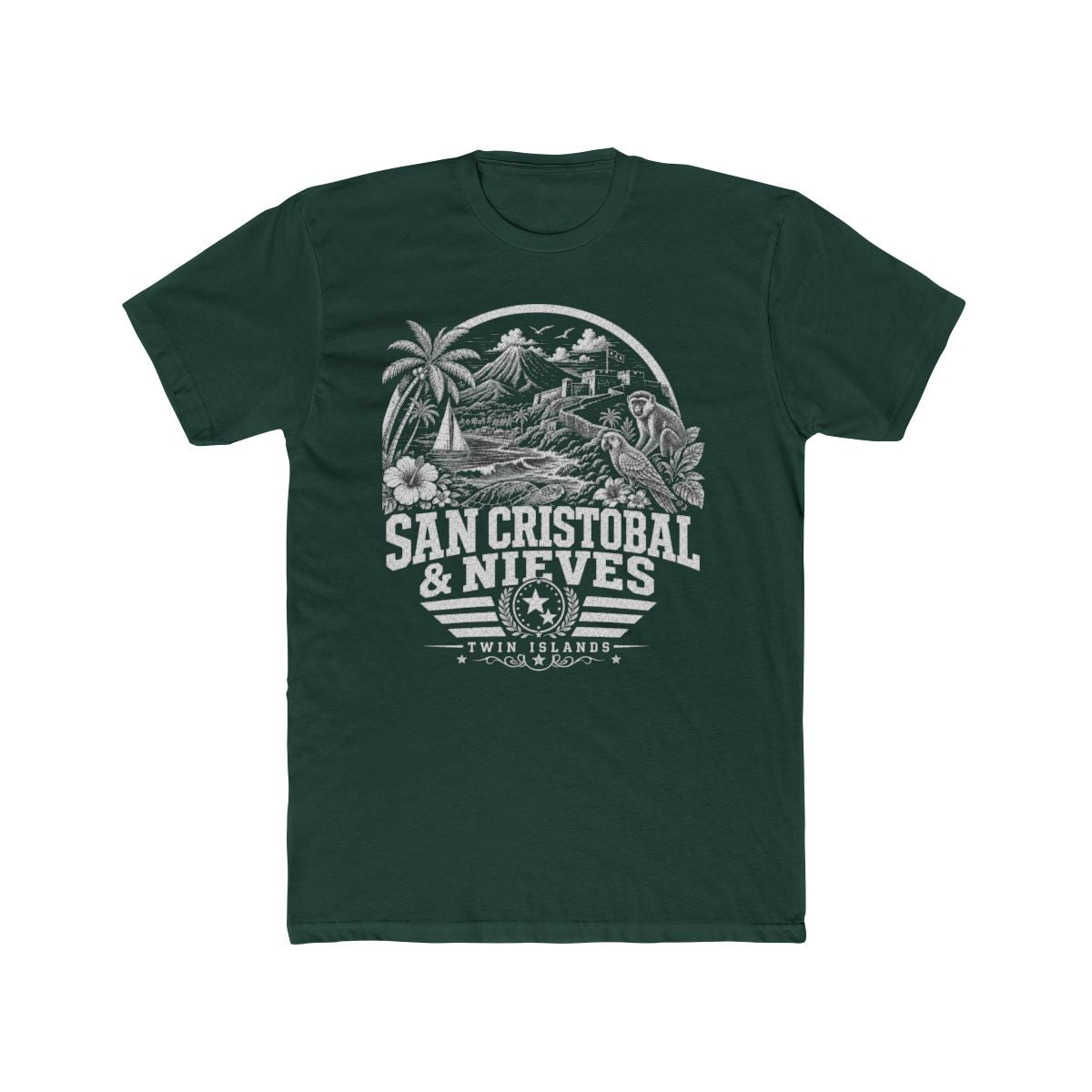 San Cristóbal y Nieves Men's Tee — Solid Forest Green