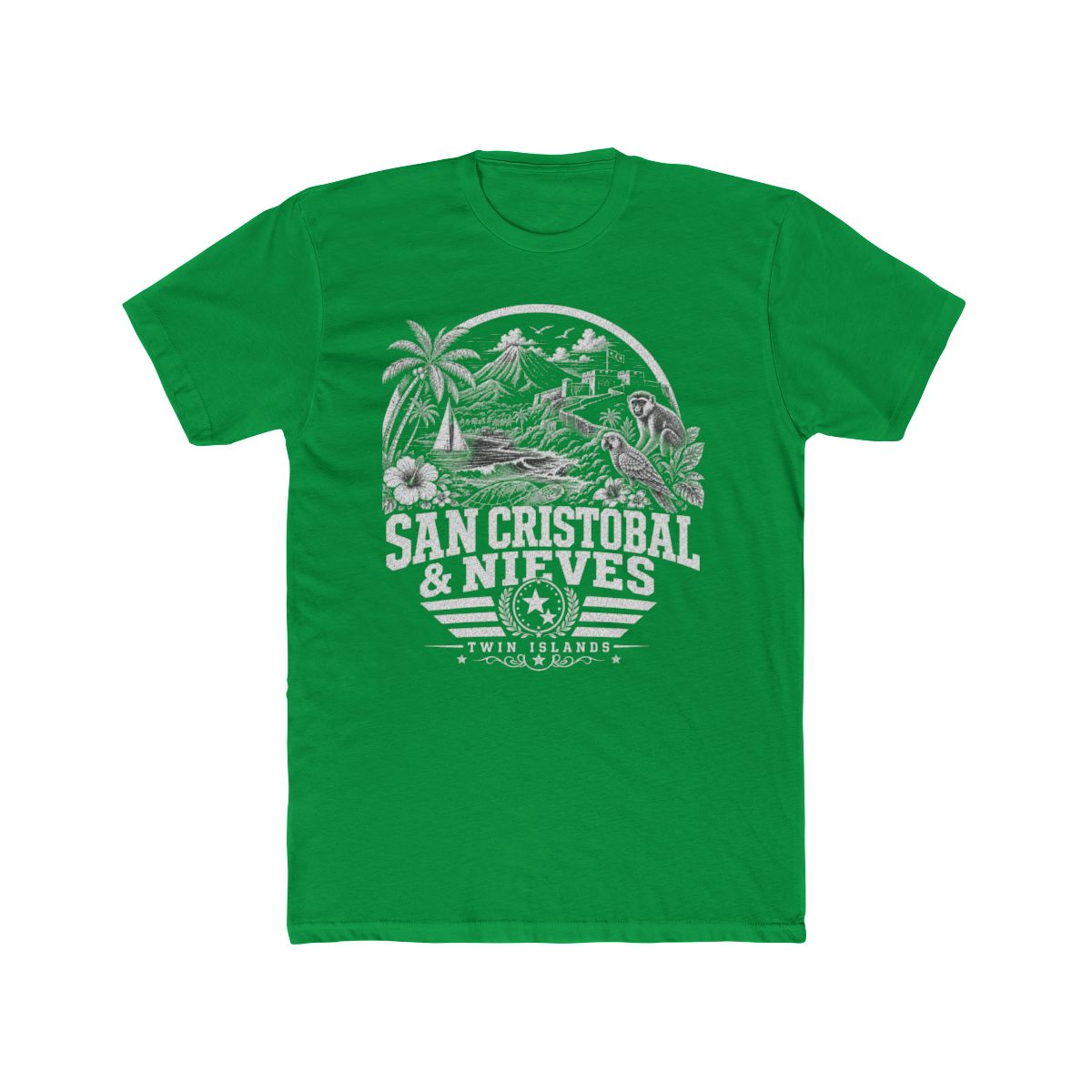 San Cristóbal y Nieves Men's Tee — Solid Kelly Green