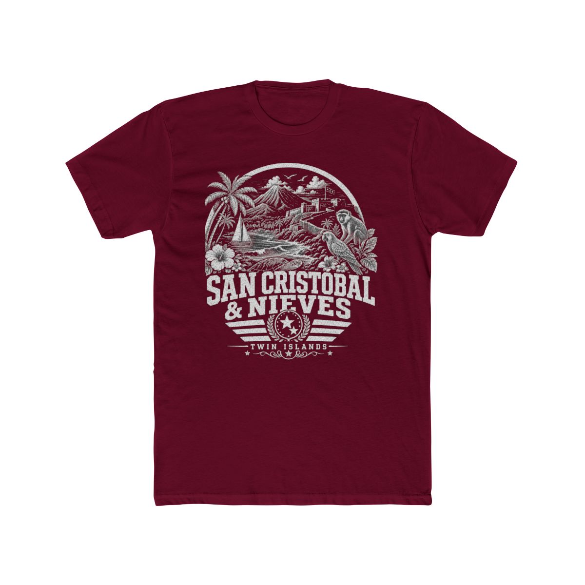San Cristóbal y Nieves Men's Tee — Solid Cardinal Red