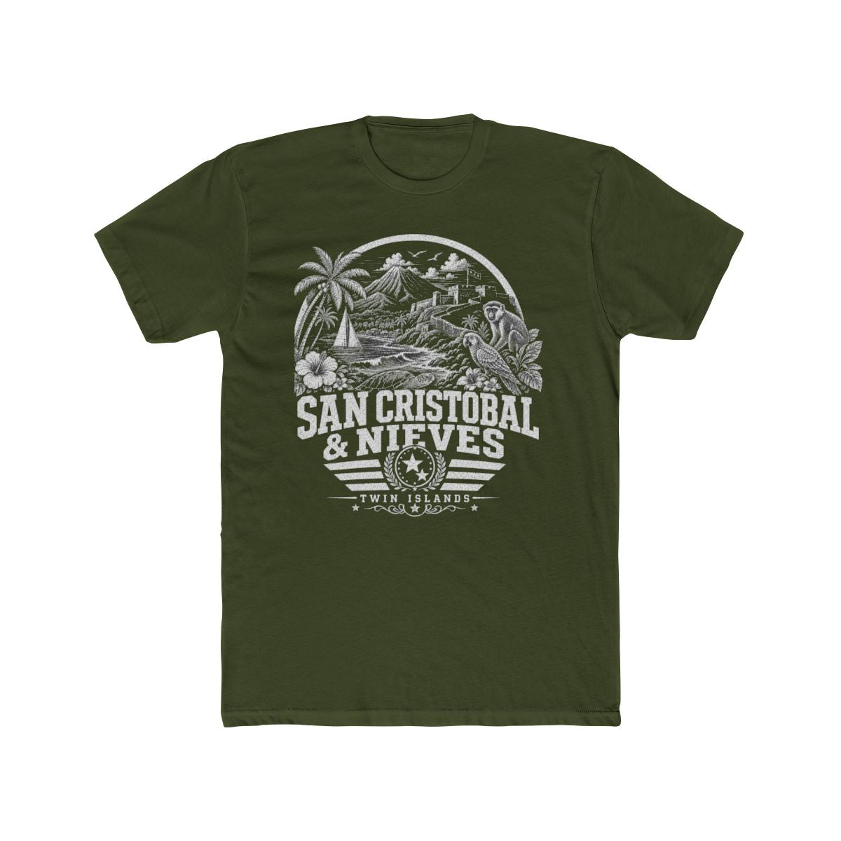 San Cristóbal y Nieves Men's Tee — Solid Military Green