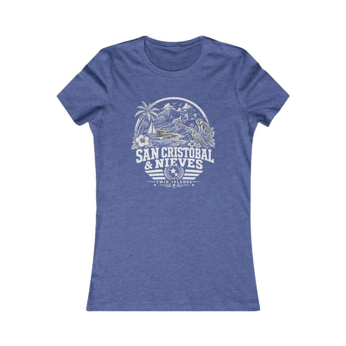 San Cristóbal y Nieves Women's Tee — Heather True Royal