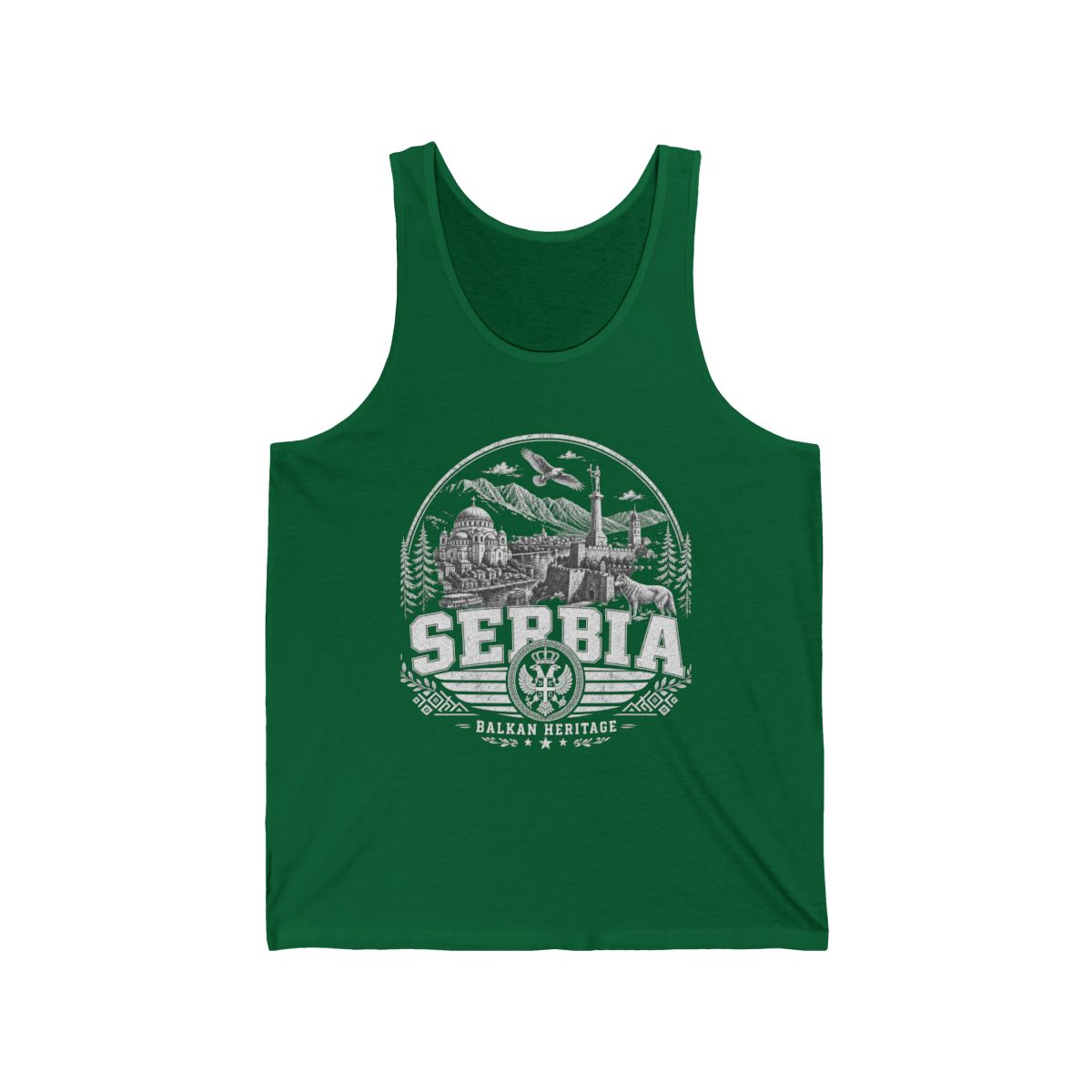 Serbia vintage landmarks men's tank top — iconic landmark design | Nameshi Destinations (view 7)