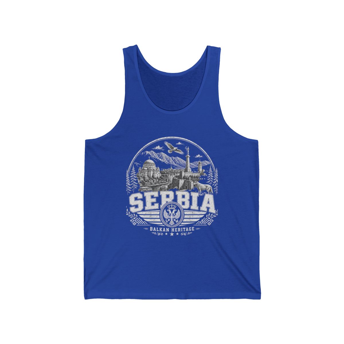 Serbia vintage landmarks men's tank top — iconic landmark design | Nameshi Destinations (view 13)