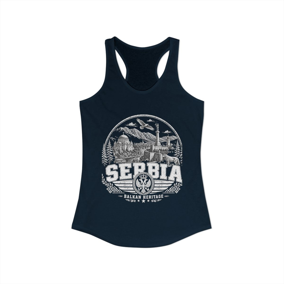 Serbia vintage landmarks tank top — iconic landmark design | Nameshi Destinations (view 9)