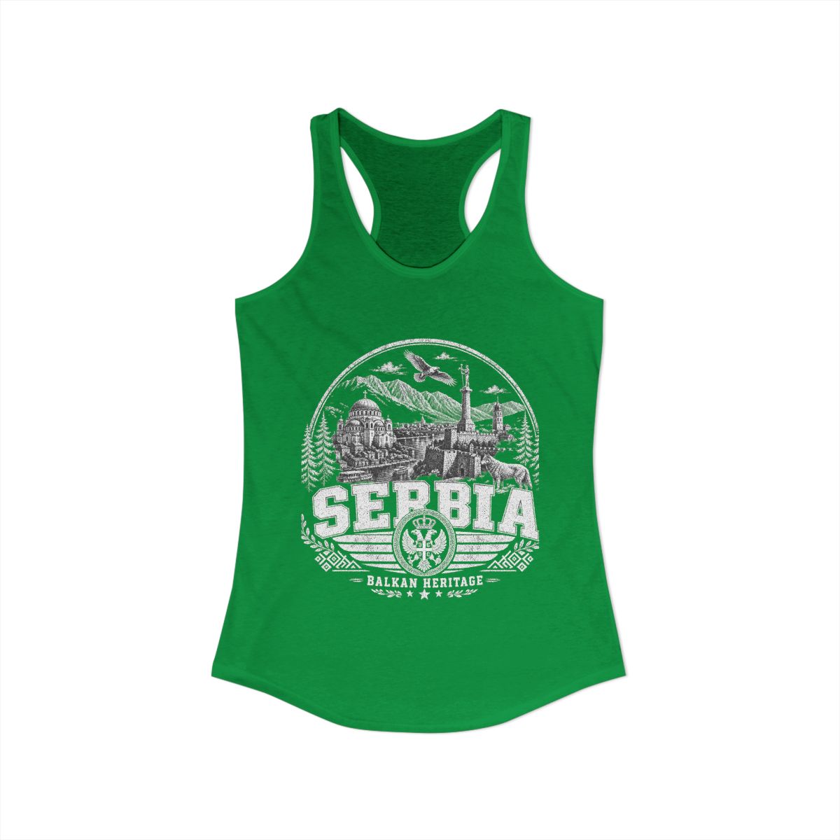 Serbia vintage landmarks tank top — iconic landmark design | Nameshi Destinations (view 7)