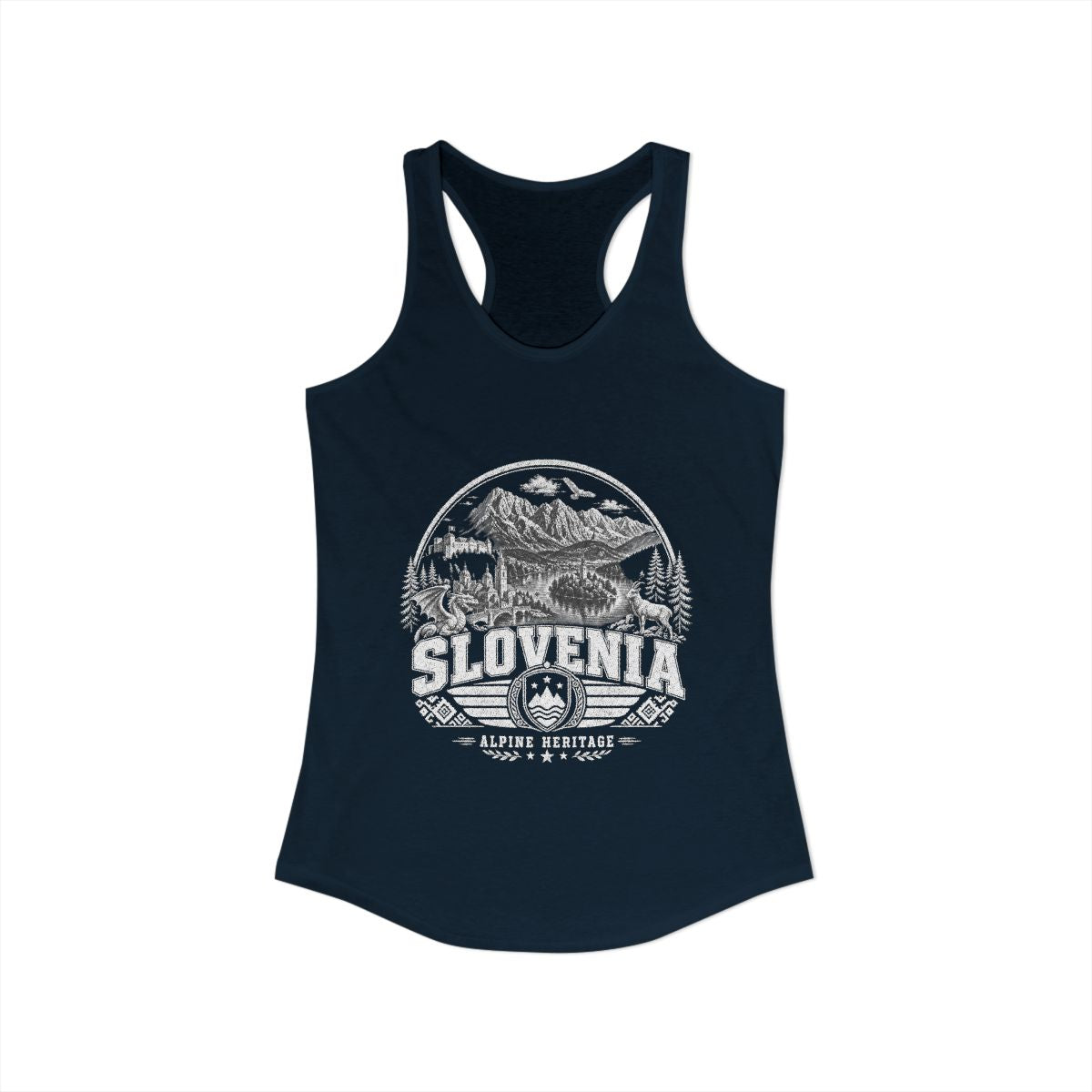 Slovenia vintage landmarks tank top — iconic landmark design | Nameshi Destinations (view 9)