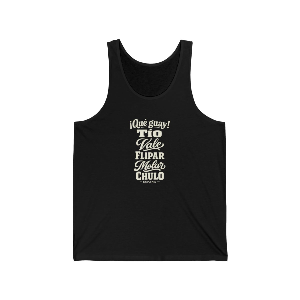 Spain local slang men's tank top — typographic sayings design | Nameshi Destinations (view 3)