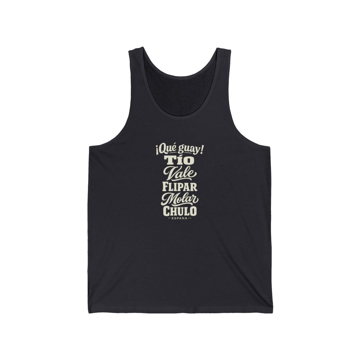 Spain local slang men's tank top — typographic sayings design | Nameshi Destinations (view 5)