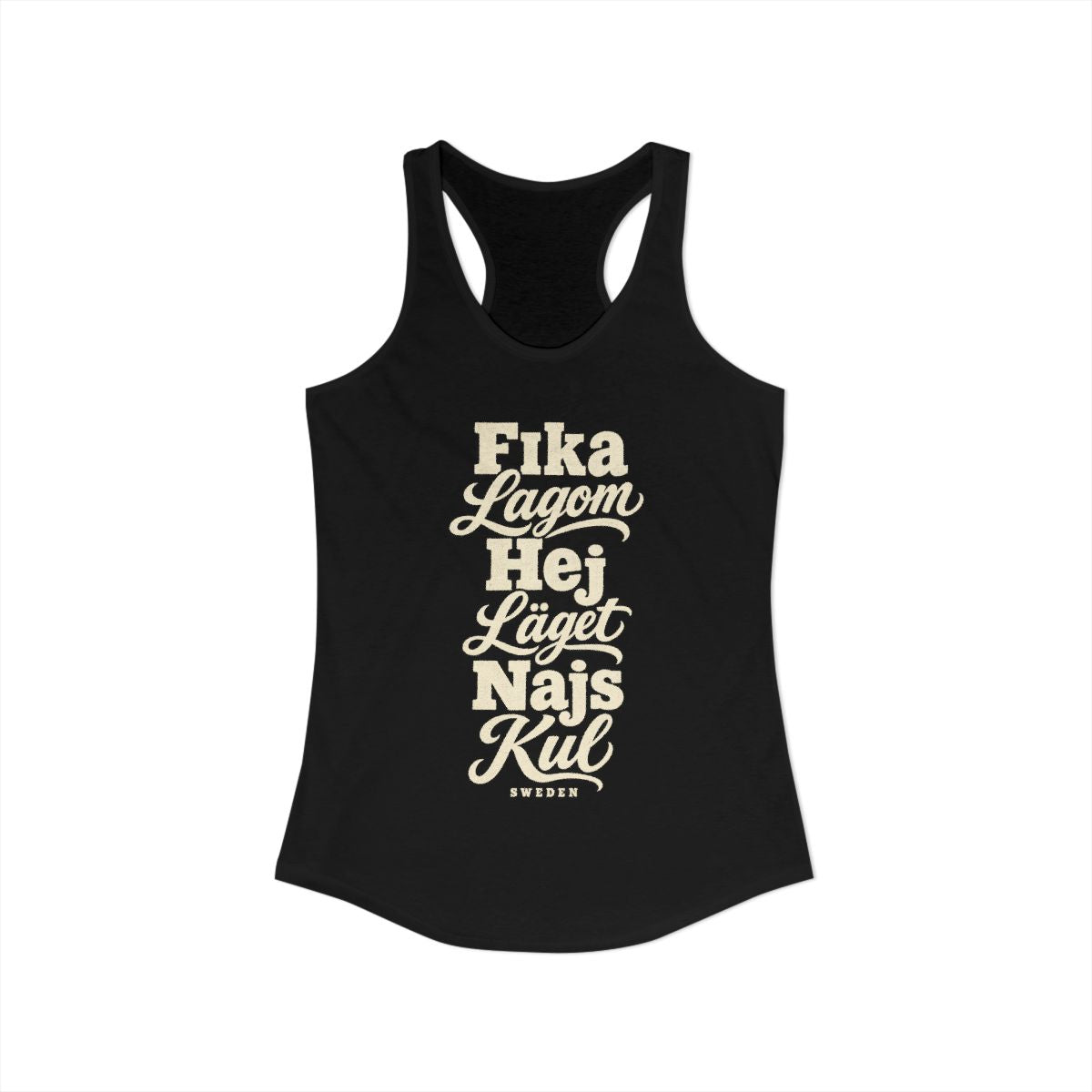 Sweden local slang women's tank top — typographic sayings design | Nameshi Destinations (view 1)