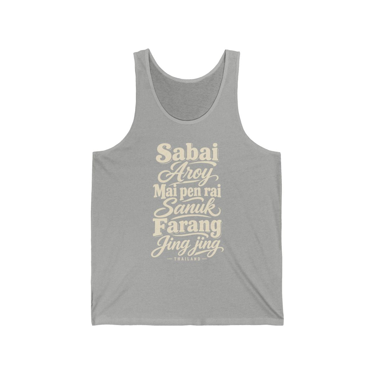 Thailand local slang men's tank top — typographic sayings design | Nameshi Destinations (view 1)