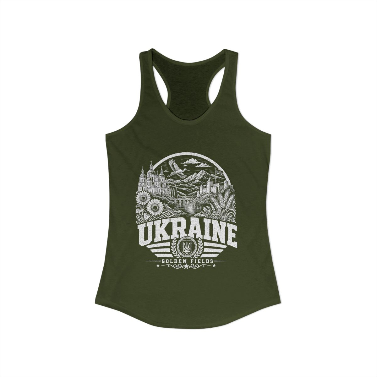 Ukraine Women's Tank Top — Solid Military Green (front)
