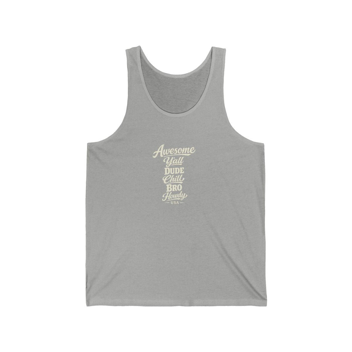 USA local slang men's tank top — typographic sayings design | Nameshi Destinations (view 1)