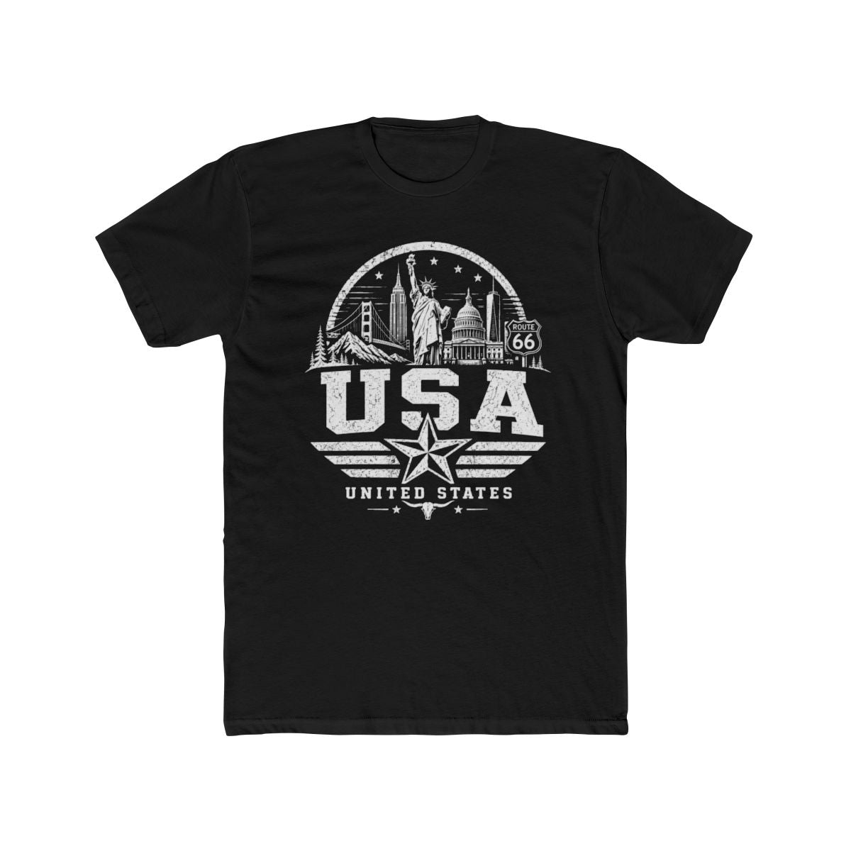USA Vintage Landmarks Men's Tee — Solid Black