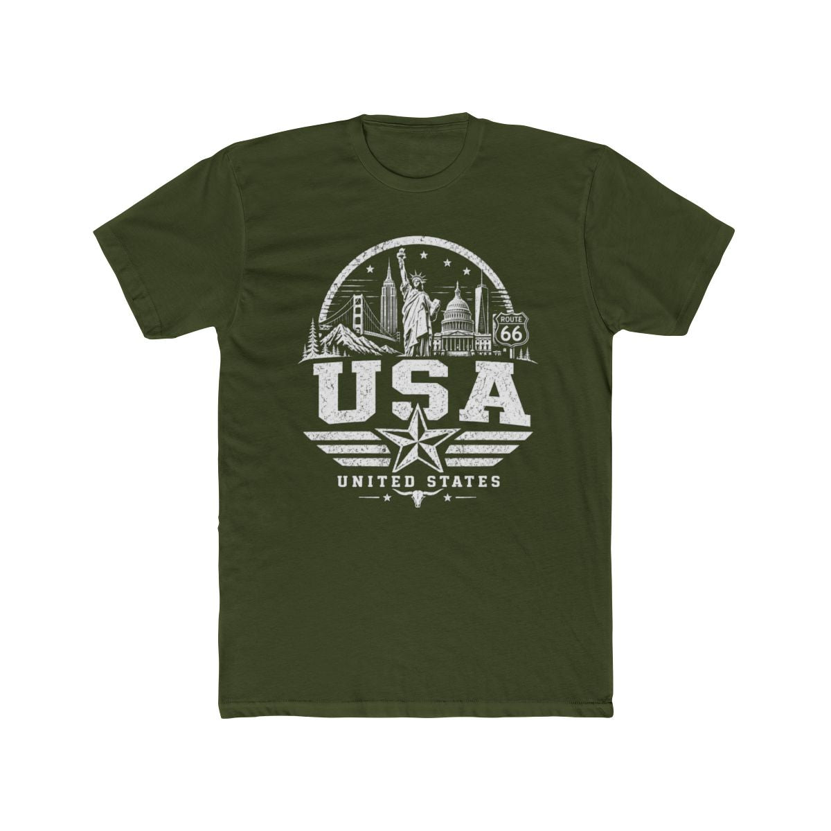 USA Vintage Landmarks Men's Tee — Solid Military Green