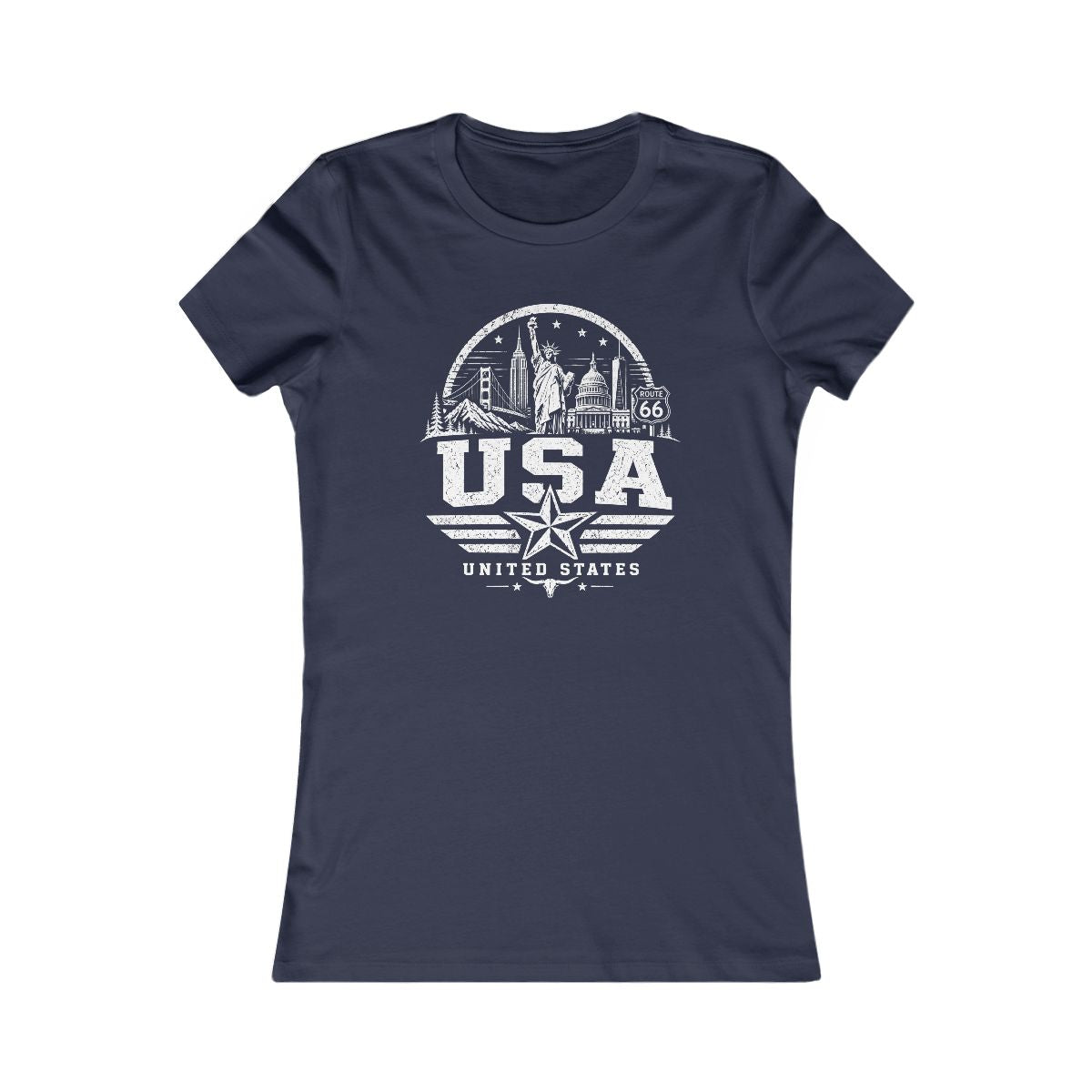 USA Vintage Landmarks Women's Tee — Navy