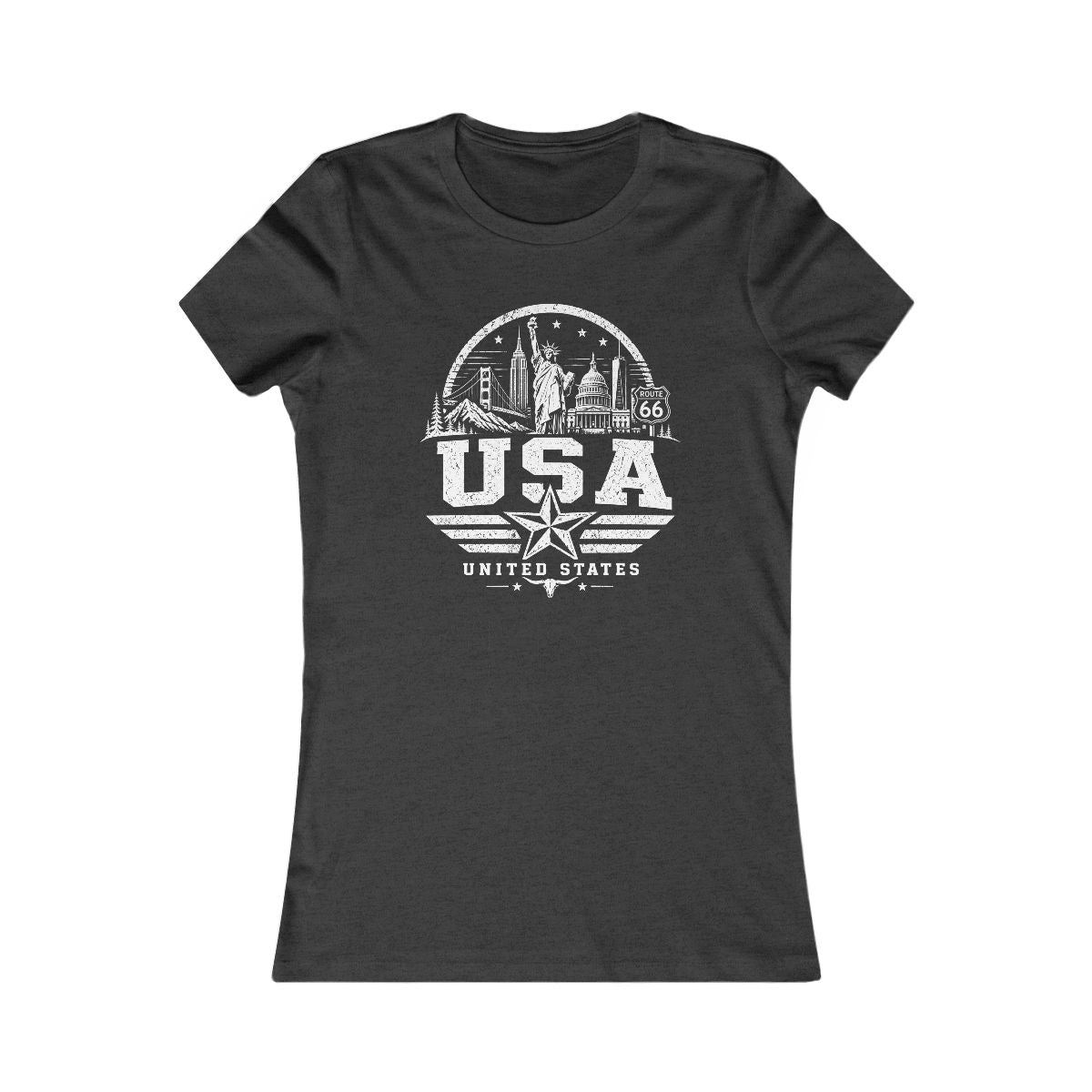 USA Vintage Landmarks Women's Tee — Dark Grey Heather