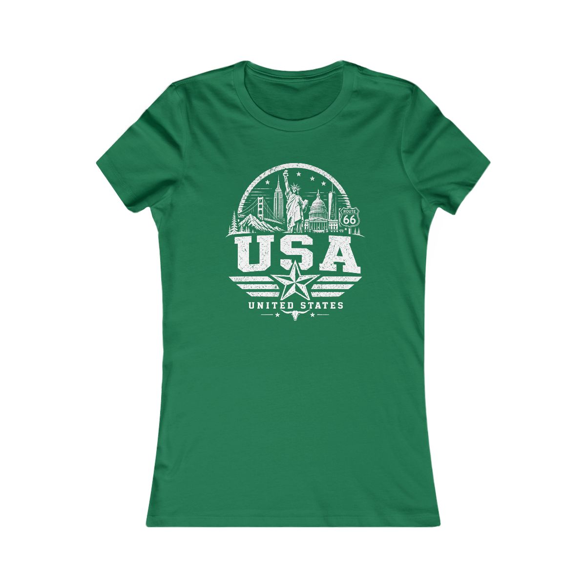 USA Vintage Landmarks Women's Tee — Kelly